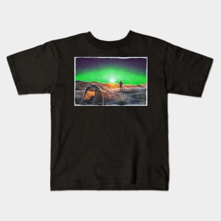 Northern Lights Camping Batik style Kids T-Shirt